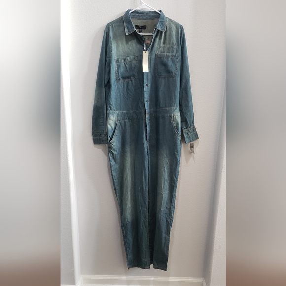 ABS Allen Schwartz ABS by Allen Swartz Denim Coverall Jumpsuit size large NWT - Picture 1 of 7